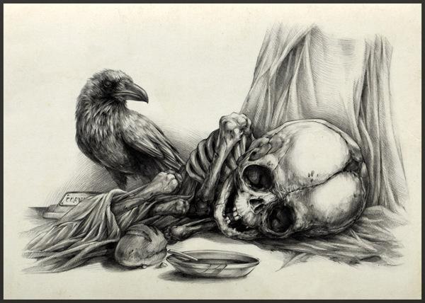 异形&骷髅插画素描手稿