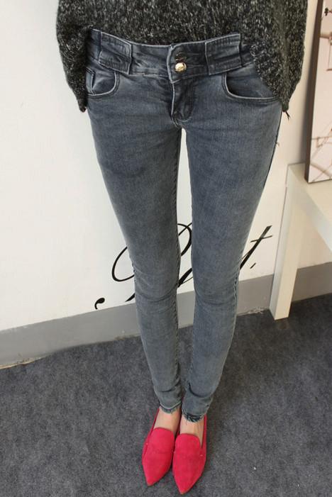 新款宽裤鼻灰蓝色超紧身显瘦包腿小脚裤,真是超显瘦.