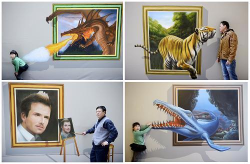 3d立体画 人在画中游